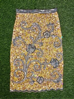 Zara Yellow Sequined Pencil Skirt with Silver Embellishment